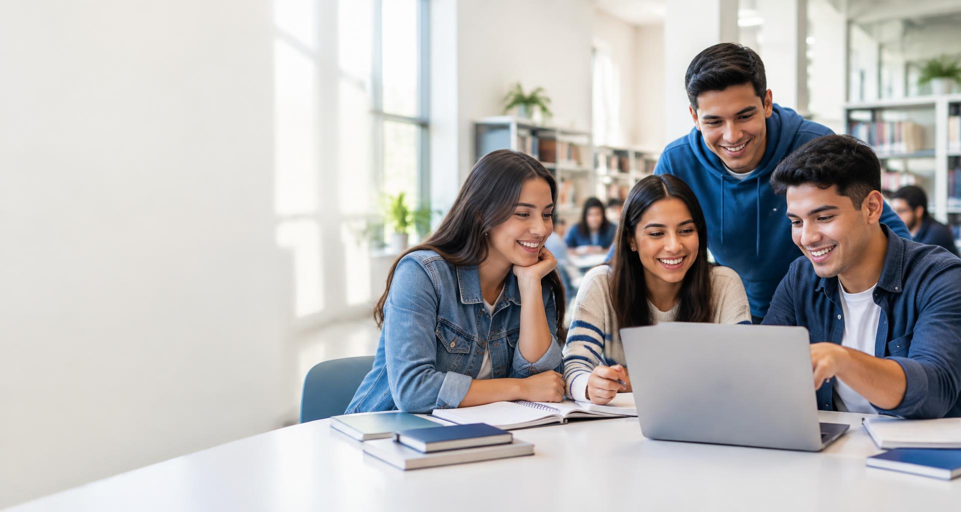 Jóvenes universitarios aprendiendo juntos alrededor de una computadora